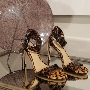 GIANNI BINI Leopard Calf Hair Strappy Martinne Heels